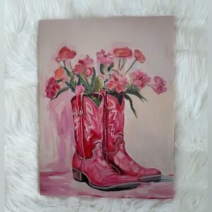 Pink Cowboy Boots with Flowers Art Print 12” X 16” Brand new